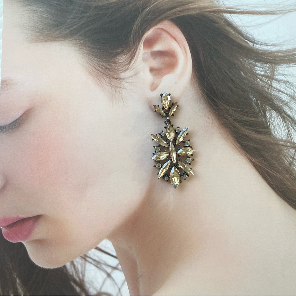 Dazzling Jeweled Crystal Marquise Drop Earrings in Champagne Gold - Picture 3 of 4